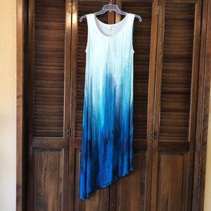SOMA Cream & Blue Angled Midi Sleeveless Dress